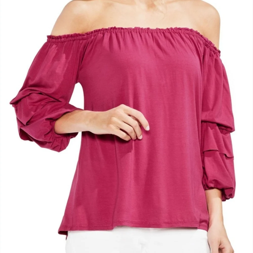 Vince Burgandy 3/4 Sleeve Tiered Bubble size Large BOHO chic Whimsical Flowing - Picture 7 of 7